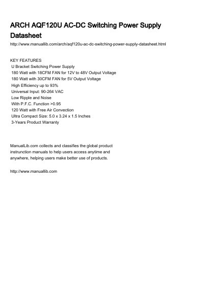 ARCH AQF120U Series AC-DC Switching Power Supply Datasheet - cover page