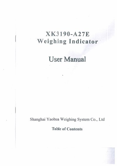 Yaohua XK3190-A27E Weighing Indicator User Manual