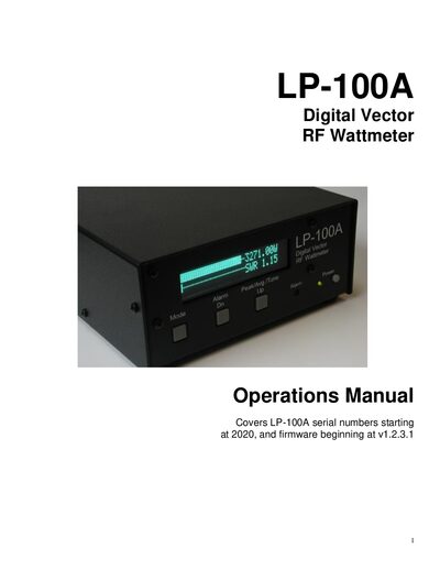 LP-100A Digital Vector RF Wattmeter Operations Manual