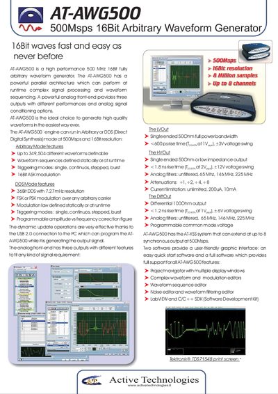 AT-AWG500 500Msps 16Bit Arbitrary Waveform Generator Manual - cover page