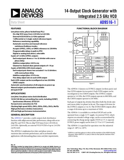 Analog Devices AD9516-1 Datasheet