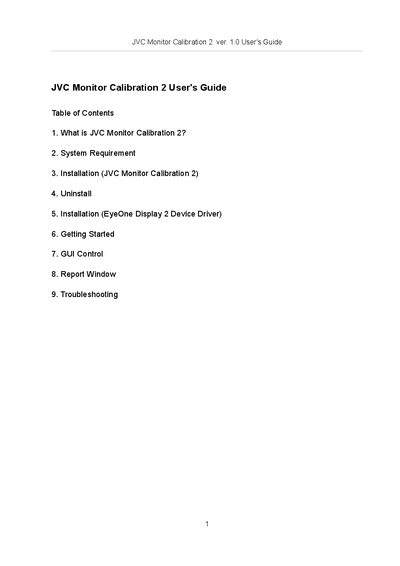 JVC Monitor Calibration 2 User Manual - cover page