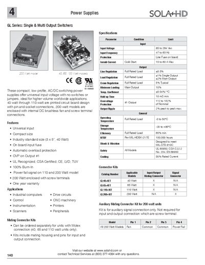 SolaHD GL Series Power Supplies Product Leaflet - cover page
