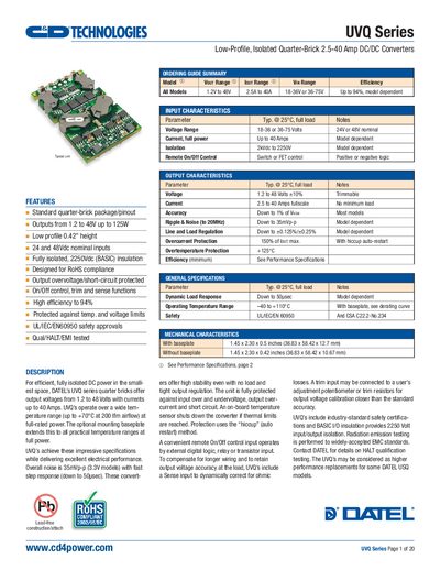 DATEL UVQ Series Low-Profile Isolated Quarter-Brick DC/DC Converter Handbook - cover page