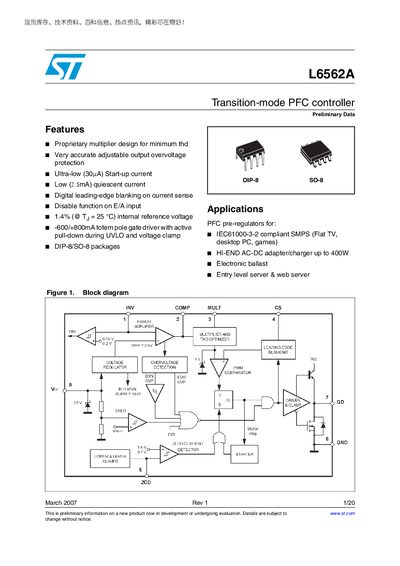STMicroelectronics L6562A Transition-mode PFC Controller Manual - cover page