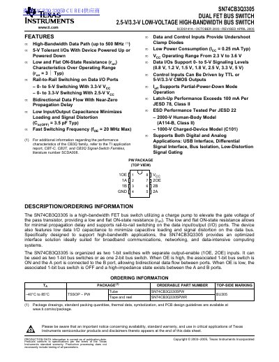 Texas Instruments SN74CB3Q3305 Dual FET Bus Switch Datasheet - cover page