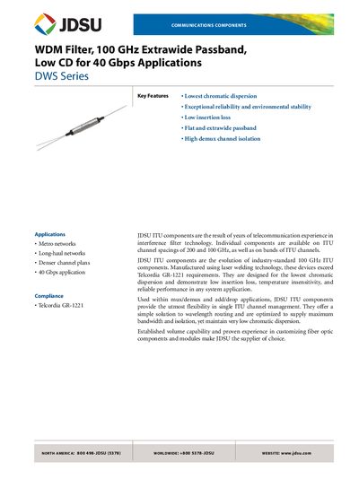 JDSU DWS Series WDM Filter Datasheet - cover page