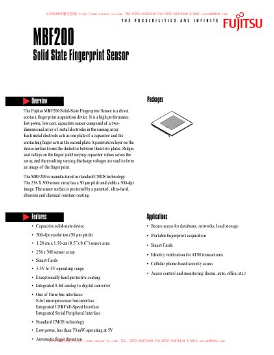 Fujitsu MBF200 Solid-State Fingerprint Sensor User Manual - cover page
