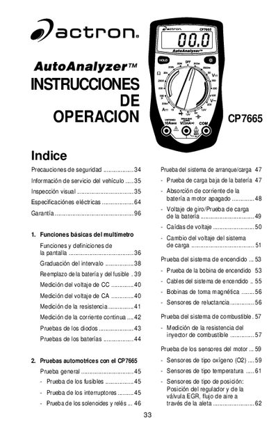 Actron CP7665 AutoAnalyzer Operation Instructions - cover page