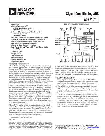 Analog Devices AD7710 ADC Datasheet - cover page
