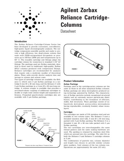 Agilent Zorbax Reliance Cartridge Column Datasheet - cover page