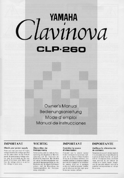 Yamaha CLP-260 Clavinova Owner's Manual - cover page