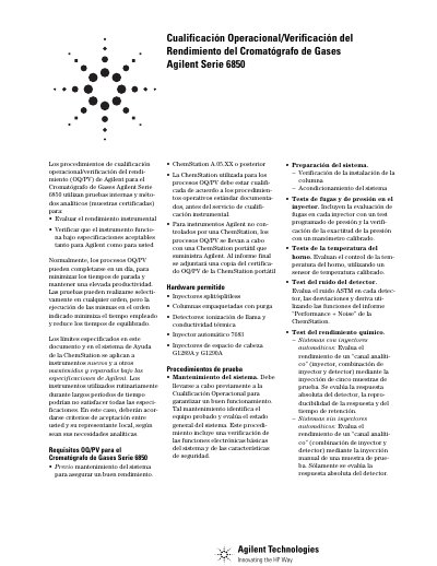 Agilent 6850 Series Gas Chromatograph Operational Qualification/Performance Verification Procedures - cover page