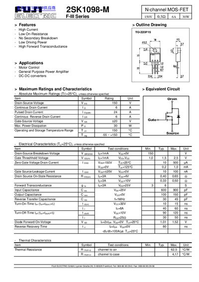 Fujielectric 2SK1098-M Datasheet - cover page