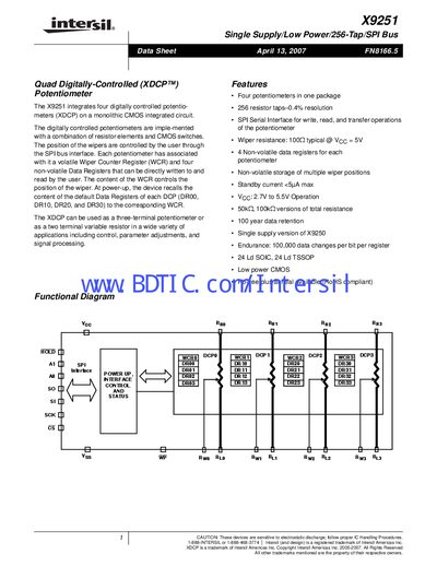 Intersil X9251 Datasheet - cover page