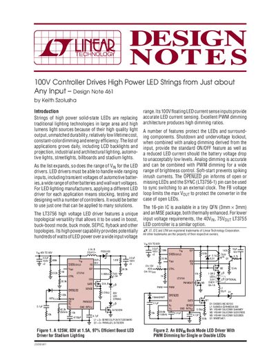 Design Note 461: LT3756 High Voltage LED Driver Application - cover page