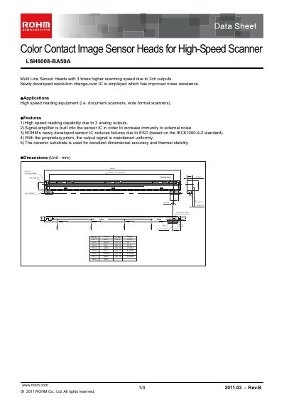 ROHM LSH6008-BA50A Color Contact Image Sensor Data Sheet - cover page