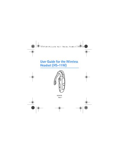 Nokia HS-11W Wireless Headset User Guide - cover page