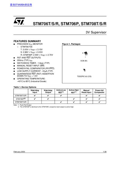 ST STM706T/S/R STM706P STM708T/S/R Data Sheet - cover page