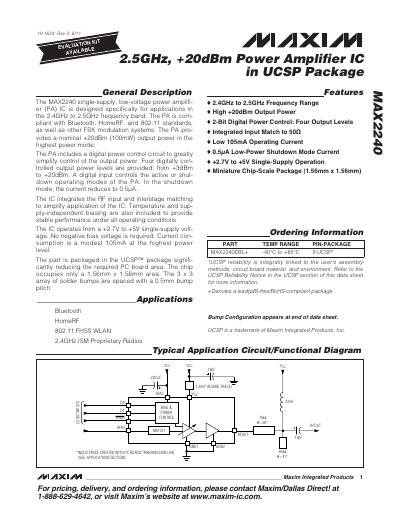 Maxim MAX2240 Power Amplifier Datasheet - cover page