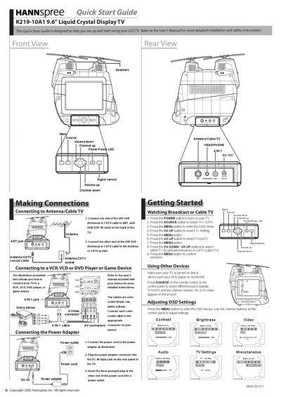 Hannspree K219-10A1 LCD TV Quick Start Guide - cover page