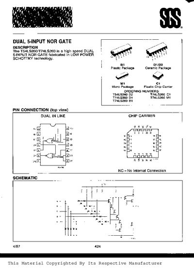 T54LS260/T74LS260 Dual 5-Input NOR Gate Datasheet - cover page