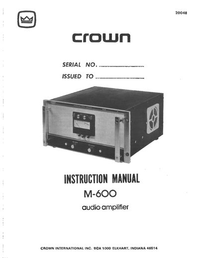 Crown M-600 Audio Amplifier Service Manual - cover page