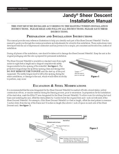 Jandy Sheer Descent Waterfall Installation Guide - cover page