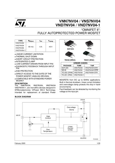STMicroelectronics VNN7NV04 VNS7NV04 VND7NV04 VND7NV04-1 Datasheet - cover page