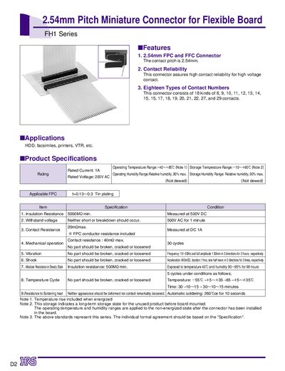 HRS 2.54mm Pitch Miniature Connector for Flexible Board FH1 Series - cover page