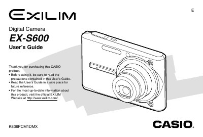 Casio EX-S600 Digital Camera User's Guide