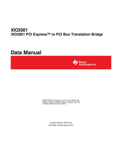 texas instruments XIO2001 XIO2001 PCI Express to PCI Bus Translation Bridge Data Manual - cover page