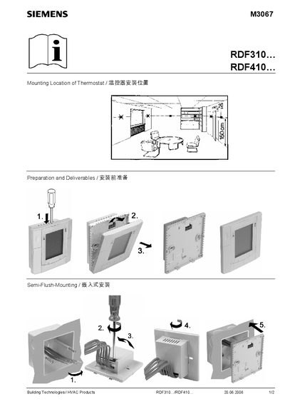 SIEMENS RDF310 RDF410 M3067 thermostat installation Manual - cover page