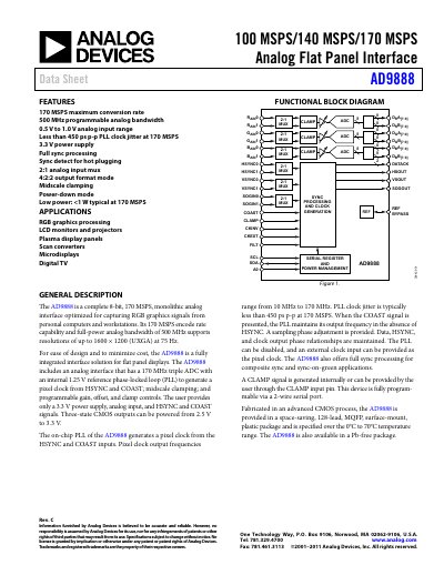 Analog Devices AD9888 Datasheet - cover page