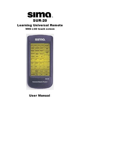 Sima SUR-20 Universal Remote User Manual - cover page
