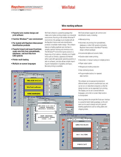 Raychem WinTotal Wire Marking Software User Manual - cover page