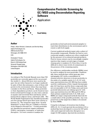Agilent Deconvolution Reporting Software Pesticide Screening Application Note - cover page