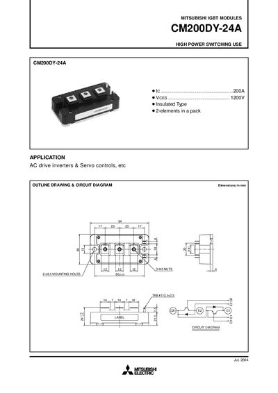 Mitsubishi CM200DY-24A IGBT Module Datasheet - cover page