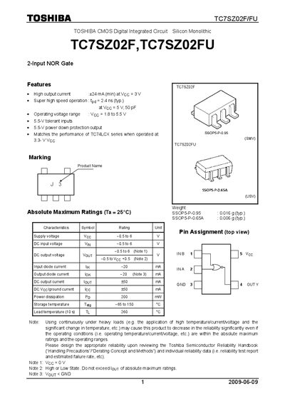 TOSHIBA TC7SZ02F TC7SZ02FU Manual - cover page