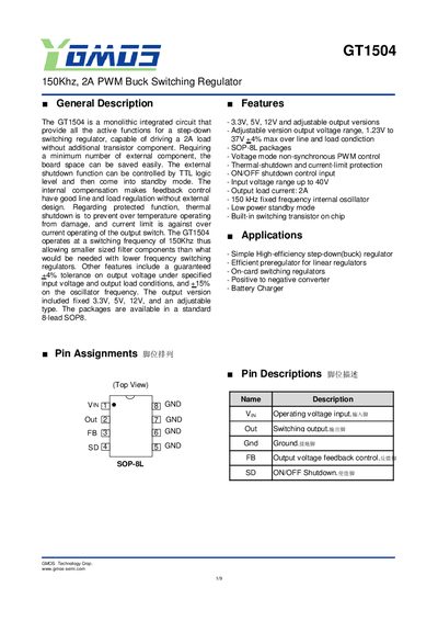 GMOS GT1504 PWM Buck Switching Regulator Datasheet - cover page
