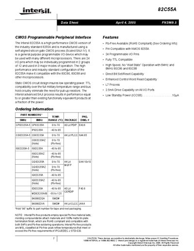 Intersil 82C55A Datasheet - cover page