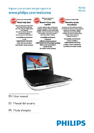 Philips PD700/PD703 Portable DVD Player User Manual