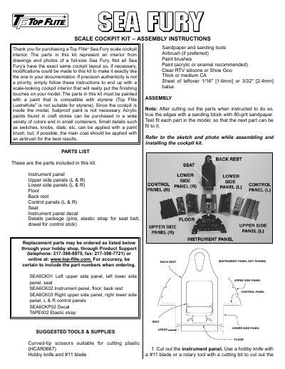 Top Flite SEA6CIP01 Scale Cockpit Interior Assembly Instructions - cover page