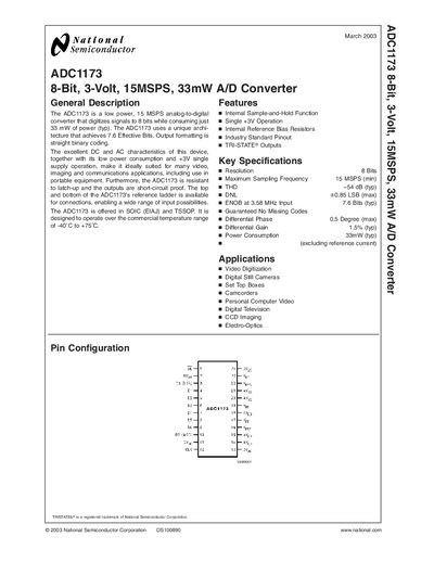 National Semiconductor ADC1173 Datasheet - cover page