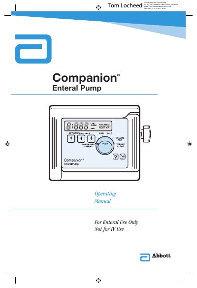 Abbott Companion Enteral Pump Operating Manual - cover page