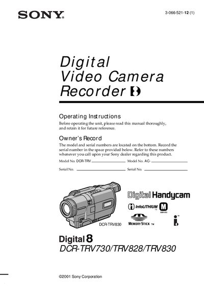 Sony DCR-TRV730 / DCR-TRV828 / DCR-TRV830 Camcorder User Manual - cover page