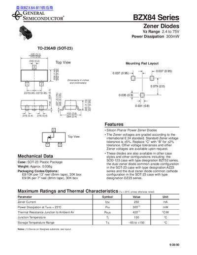 General Semiconductor BZX84 Series Zener Diode Datasheet - cover page