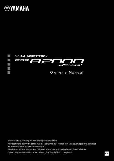 Yamaha PSR-A2000 Digital Workstation Owner's Manual
