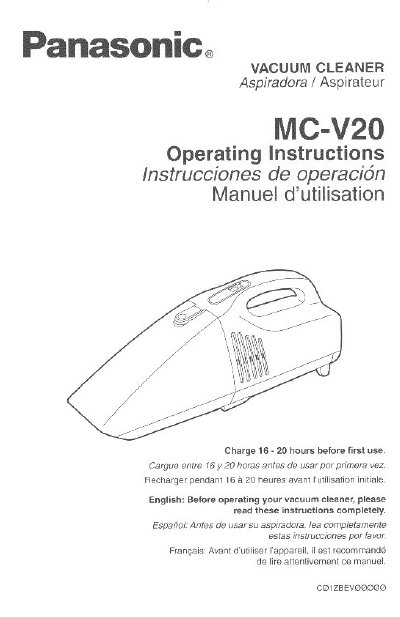 Panasonic MC-V20 Vacuum Cleaner Operating Instructions - cover page