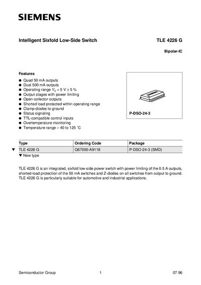 Siemens TLE 4226 G Intelligent Sixfold Low‑Side Switch Datasheet - cover page